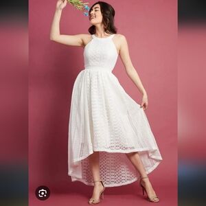 Modcloth White Eyelet Halter Neck High Low A-Line Dress Womens Large Cottagecore